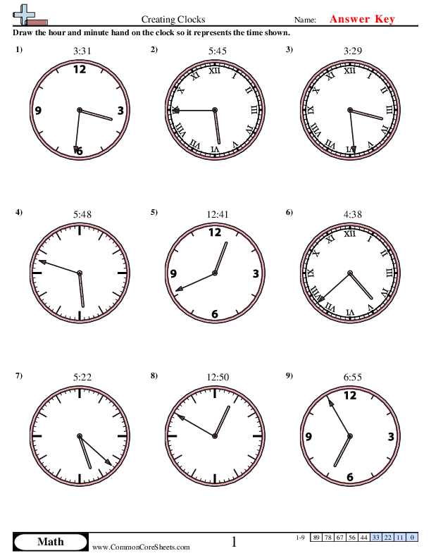  - Creating Clocks (1 Minute Increments) worksheet